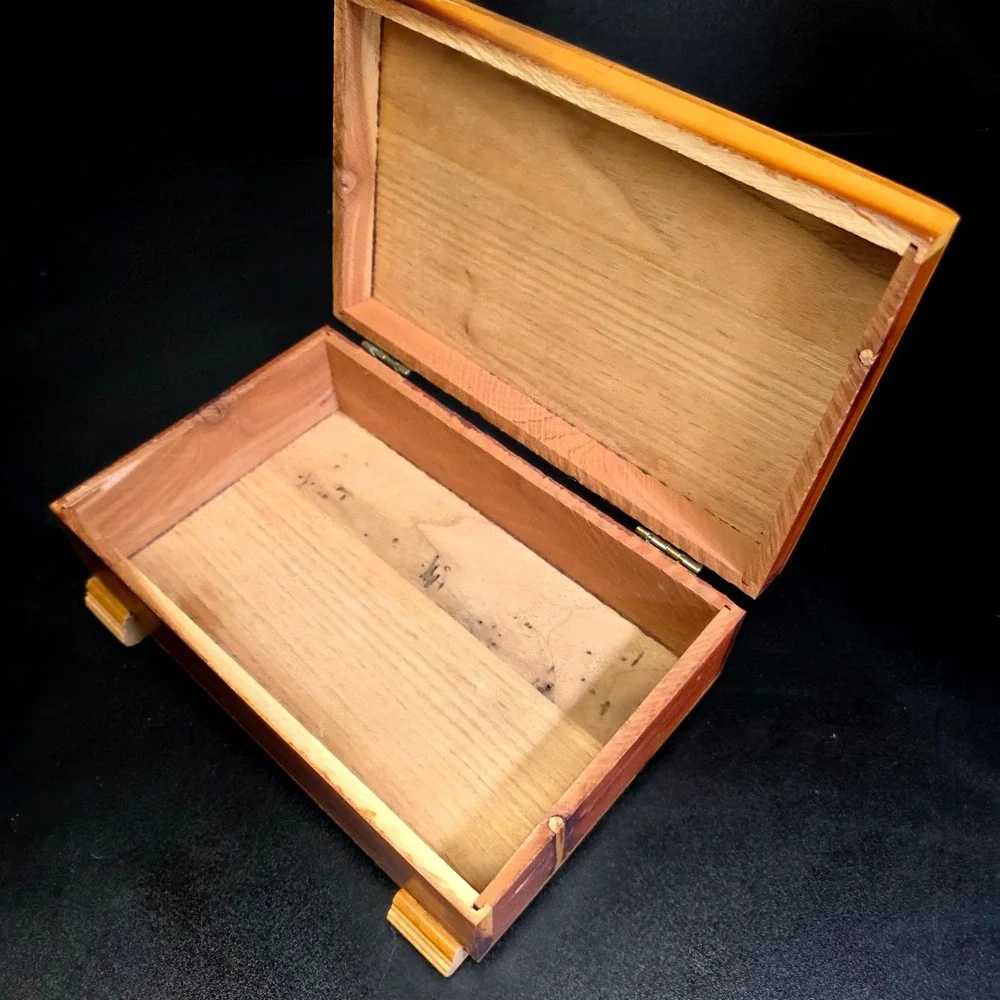 Cedar Wood Trinket Box Small Brown Dutch Windmill Vintage Decor Cottagecore Art
